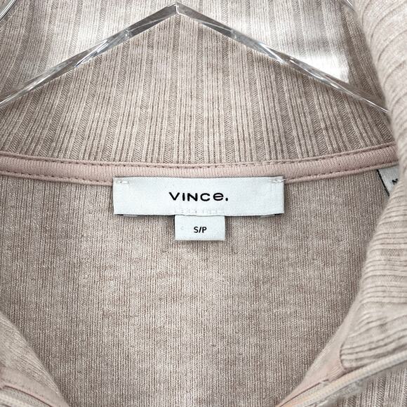 VINCE Ribbed Half Zip Turtleneck Long Sleeve Top Womens Small Tan Stretch Knit - Picture 9 of 16
